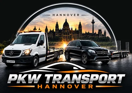 PKW Transport Hannover – Bildlogo mit Abschleppwagen, SUV und Hannover-Skyline